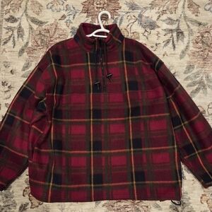 Vintage Studio By Chesterfield Red and Black Plaid Fleece Quarterzip - Mens XL